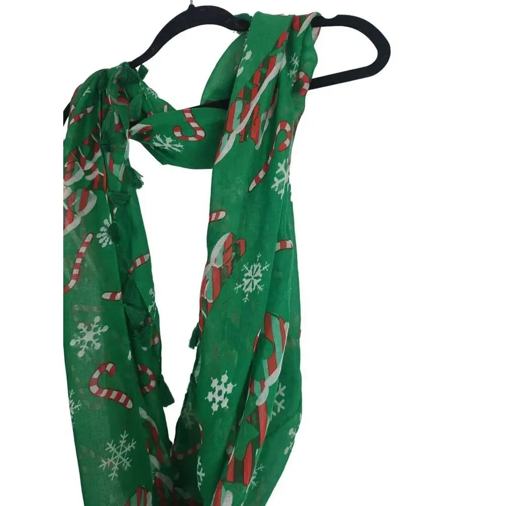 Womens Infinity Scarf Green Candy Cane Snowflake Sheer 34x21 In Holiday‎